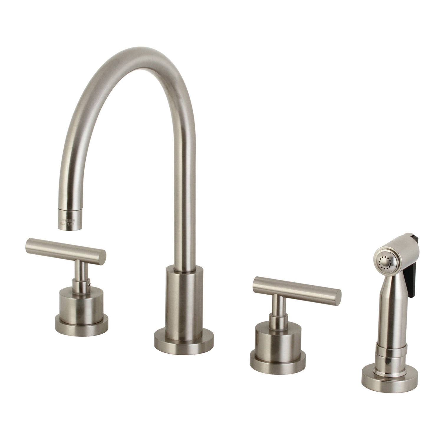 Kingston Sona KS8728CMLBS - Manhattan Double-Handle 4-Hole Widespread Kitchen Faucet with Brass Sprayer, Brushed Nickel — image 1